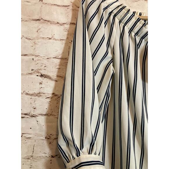 J. Crew Mercantile Top Womens Small White Navy Striped Nautical Bow Tie - Picture 3 of 13